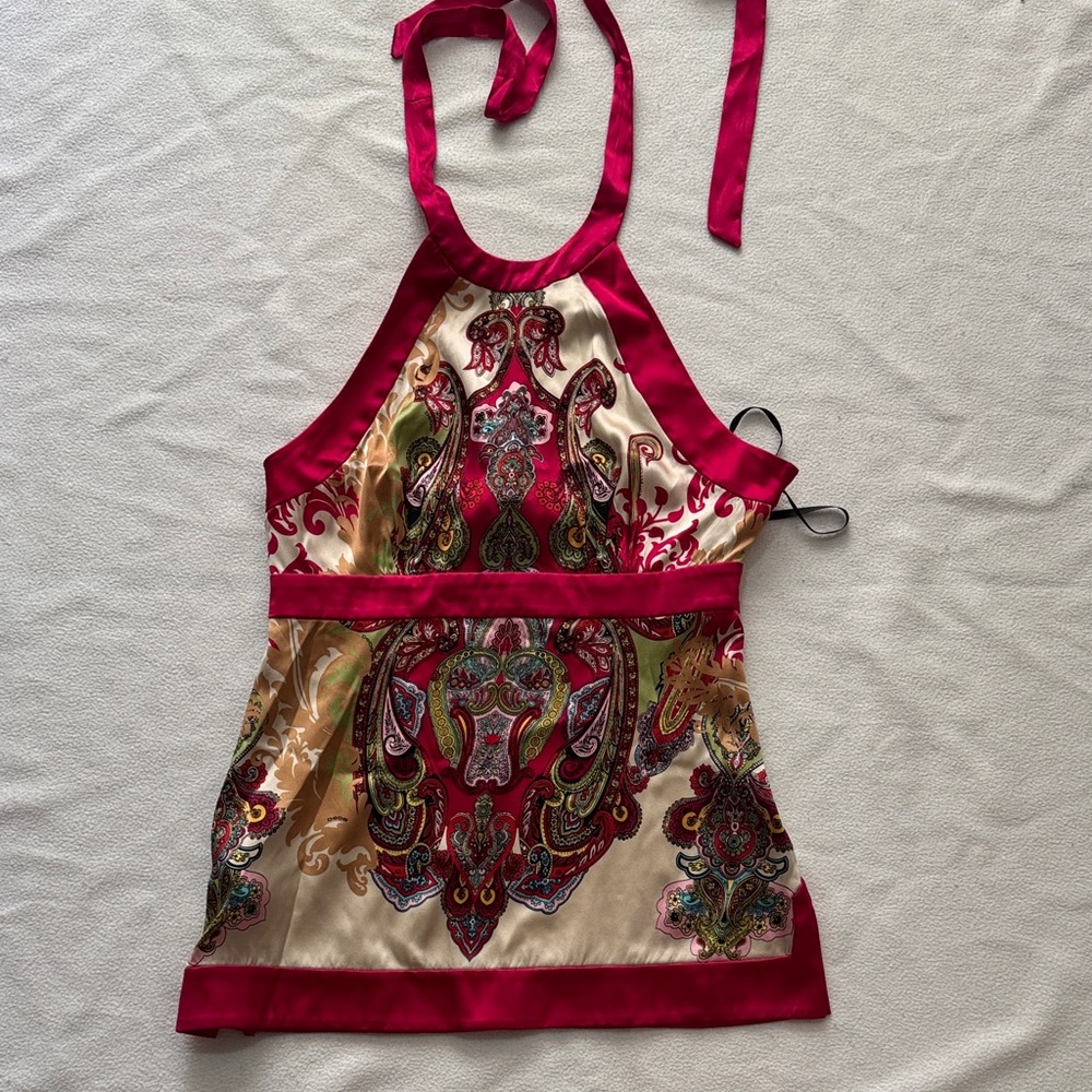 bebe  Pink Fuchsia  and Cream woman halter top
